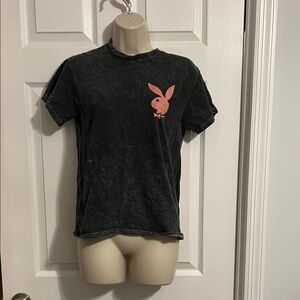 PLAYBOY women Charcoal Tee with Coral Logo size s